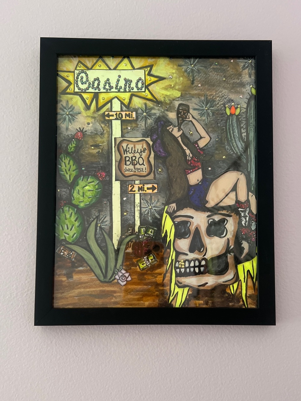 Desert Cowgirl Illustration with Rhinestones Framed